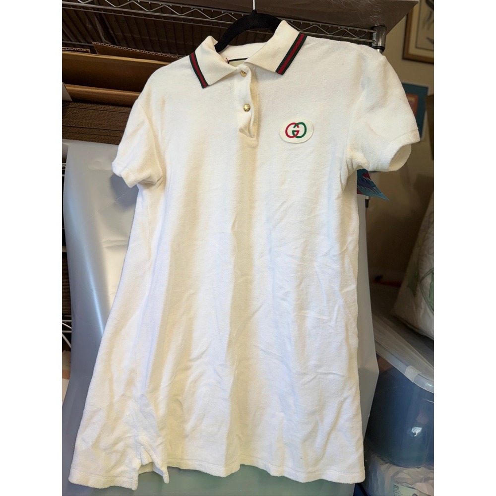 Gucci White Cotton Terry Cloth Polo Shirt Web Stripe Interlocking G‎ Logo Italy